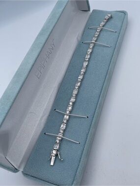 Epiphany 925 Sterling Silver Platinum Clad CZ Tennis Bracelet Baguette Round CZ